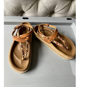 Isabel Marant Womens Elham Sandals Tan Platform Buckle Leather Studded . EUC. 39